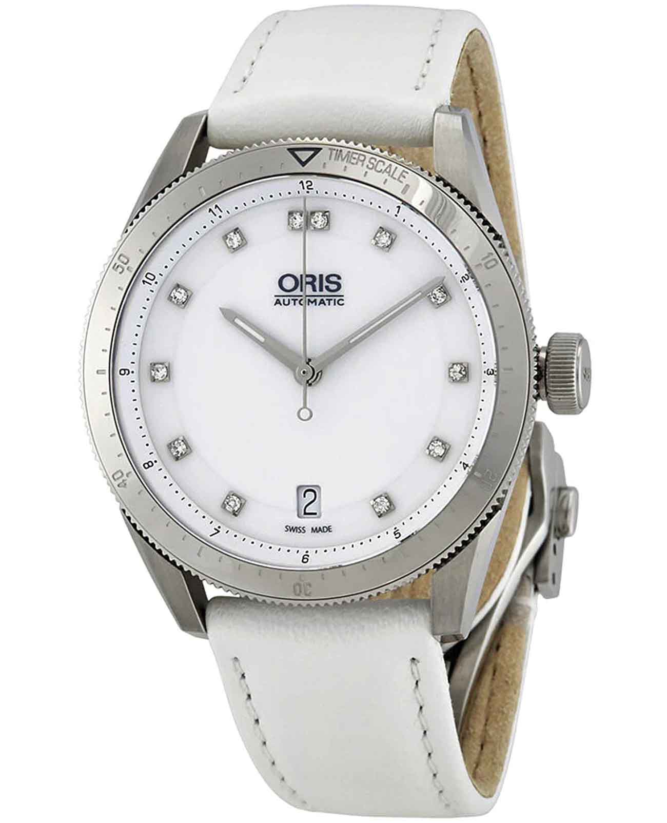 Oris Oris Artix 01 733 7671 4191-07 5 18 40FC  01 733 7671 4191-07 5 18 40FC механические женские часы белый циферблат, браслет кожаный — вид спереди